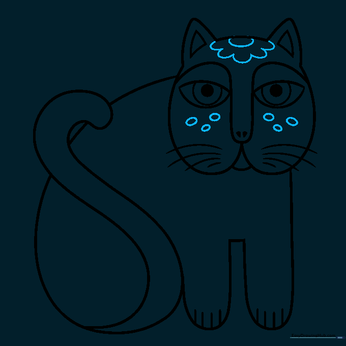 Adding floral and geometric patterns to the cat's face and head.