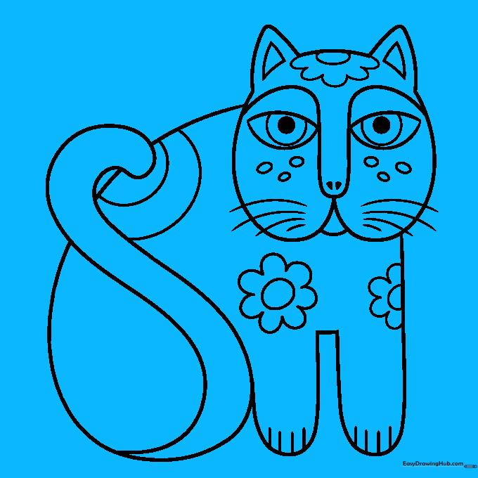 Filling the cat's body with additional circular and floral patterns.