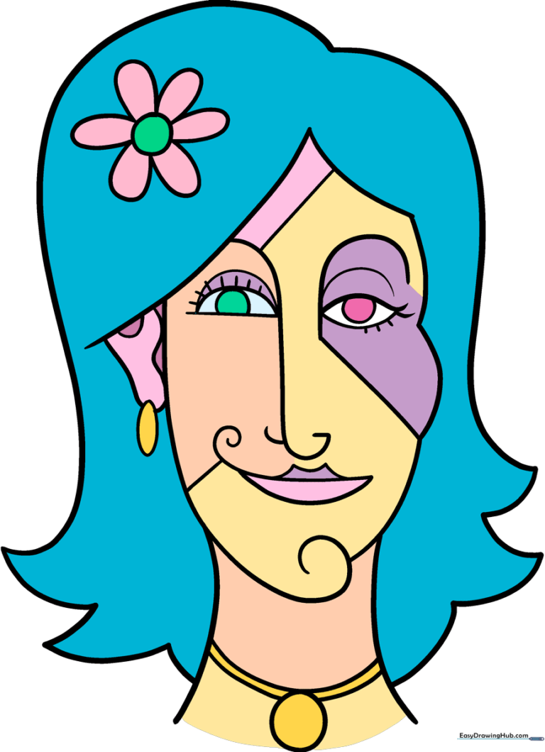 Colorful abstract self-portrait drawing featuring bold geometric shapes and vibrant colors.