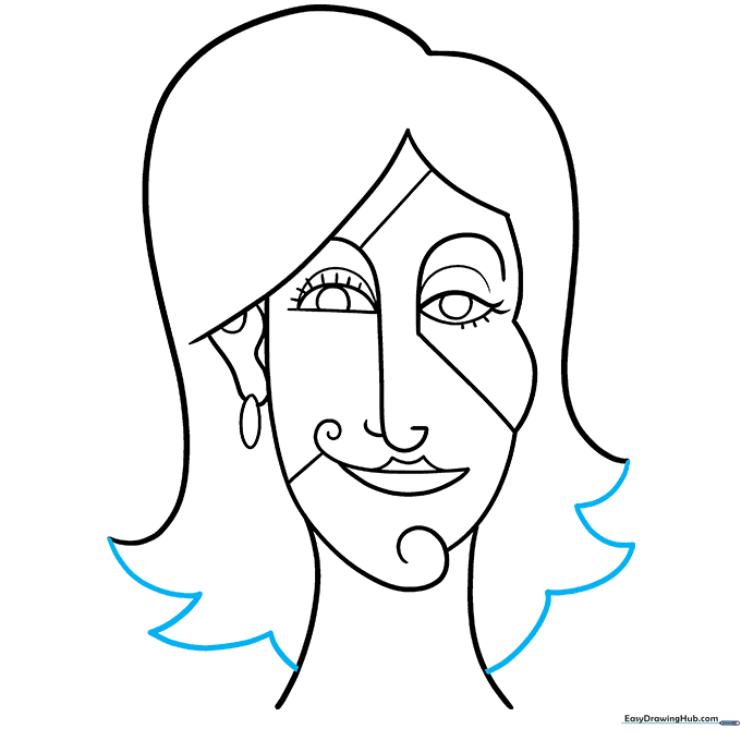 Adding triangular shapes to finish the abstract hairstyle.