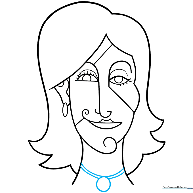 Drawing a simple necklace accessory on the portrait.