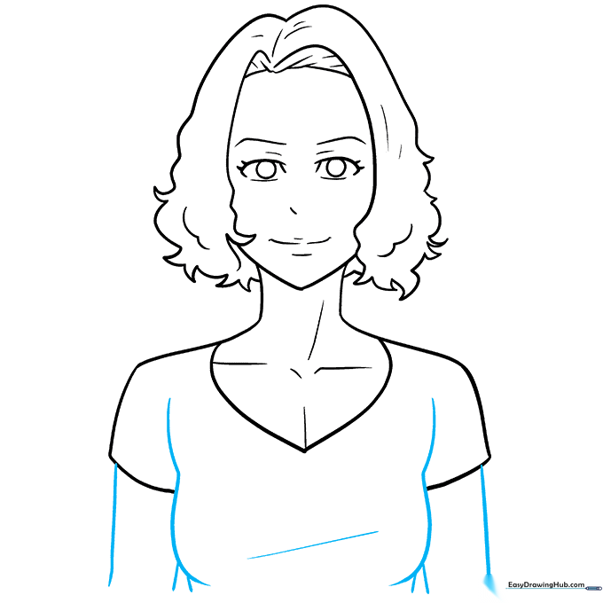 Outlining the arms and torso to complete the upper body structure.