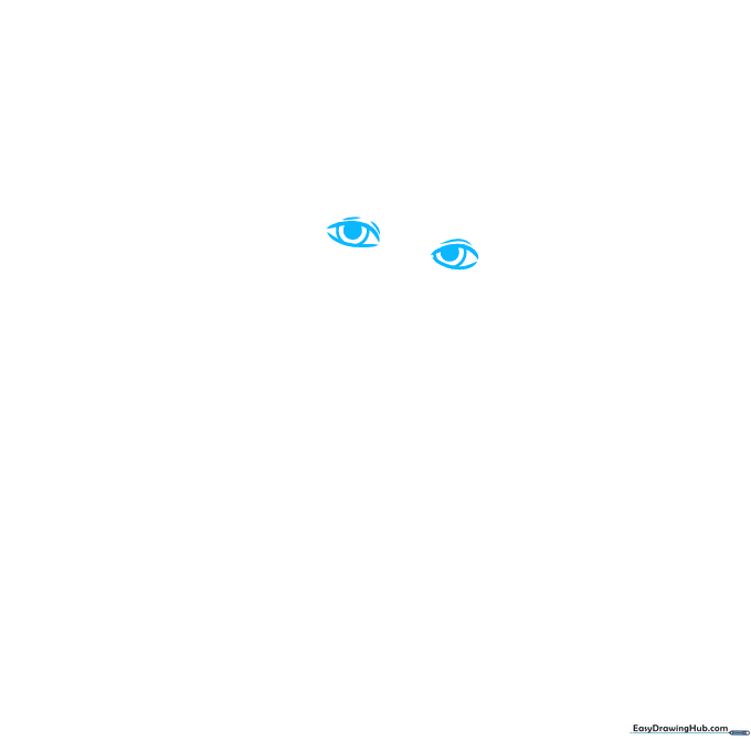 Close-up of two stylized almond-shaped eyes with pupils and upper lid contours drawn in pencil.