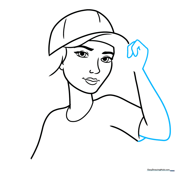 Sketching the arm and sleeve of the character.