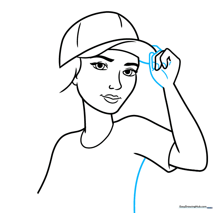 Adding detail to the hand and fingers with simple curved lines.