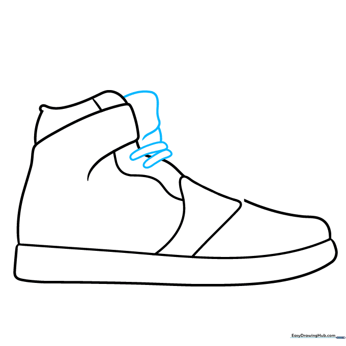 Sketching the lace eyelets along the throat of the sneaker.