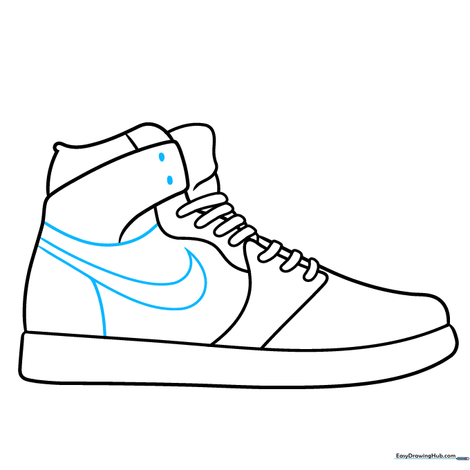 Drawing the Nike swoosh logo on the side panel of the shoe.