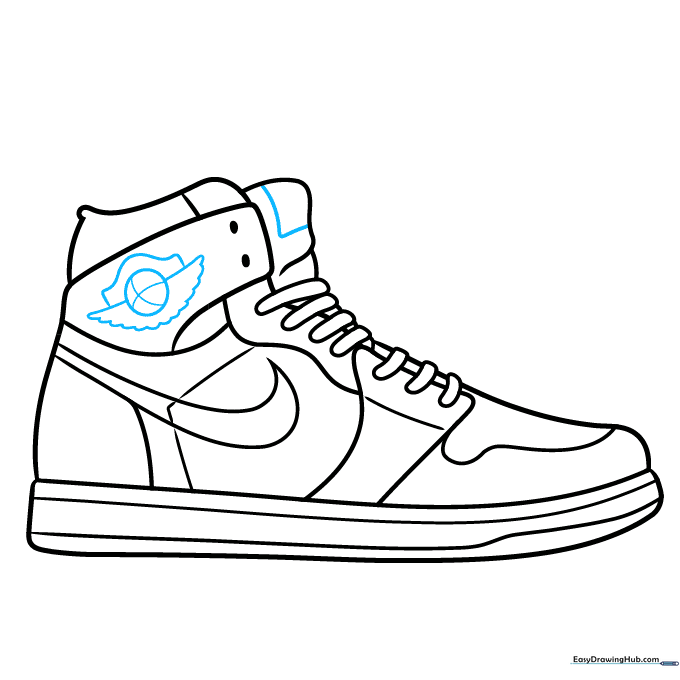Drawing the Air Jordan wings logo on the ankle collar.