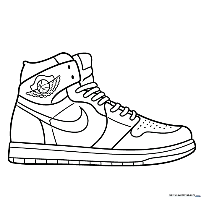 Finished Air Jordan 1 drawing ready for coloring.