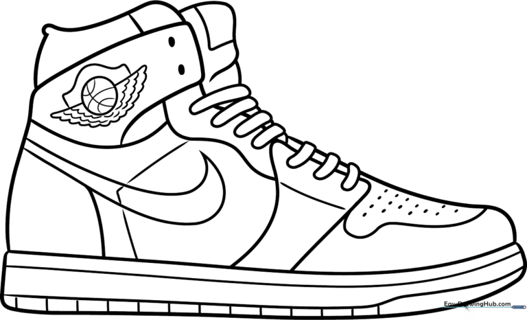 A clean, professional outline drawing of an Air Jordan 1 sneaker.