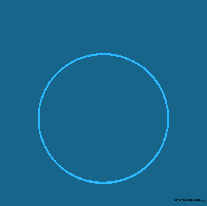 A simple hand-drawn circle representing the main body of an alarm clock.