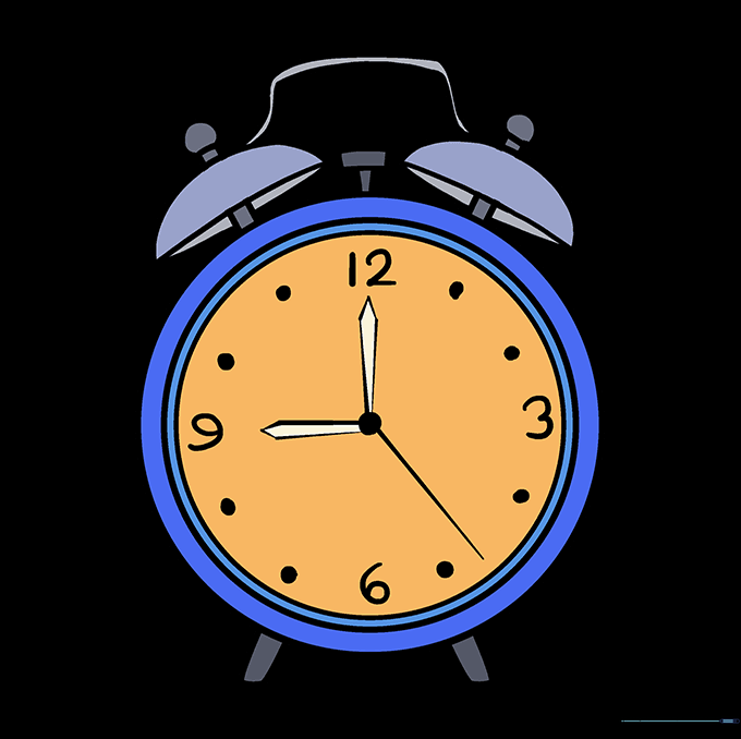 The fully colored alarm clock drawing.