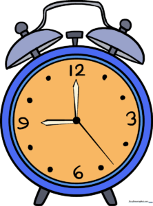A colorful, finished illustration of a classic twin-bell alarm clock.