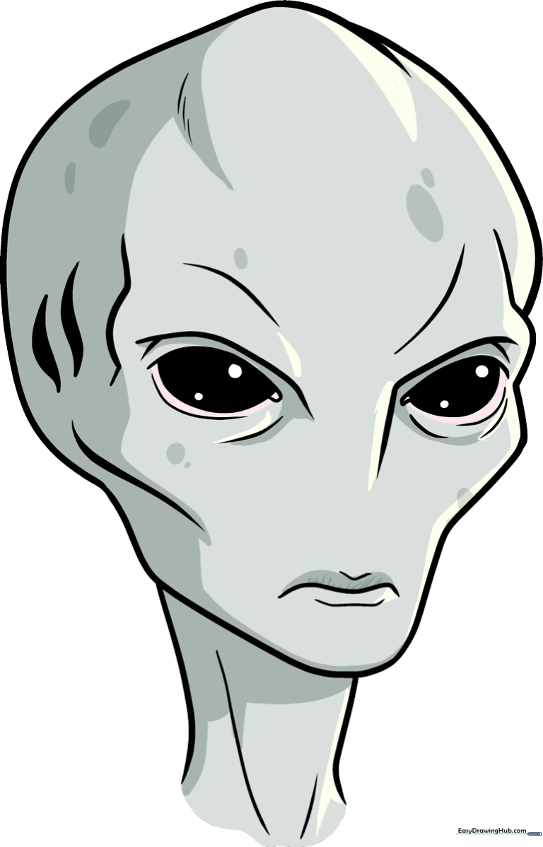 Colorful, friendly alien face illustration designed for kids' drawing tutorials.