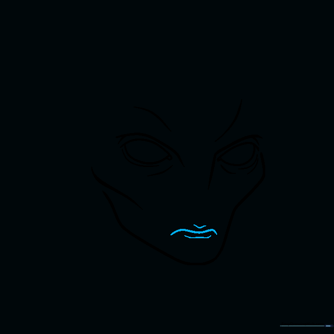 Adding a mouth and nose structure to the alien face sketch.