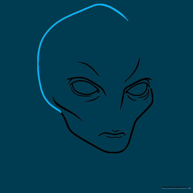 Defining the top of the alien's head with a rounded, irregular shape.