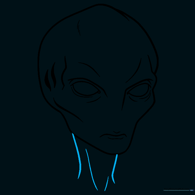 Adding the neck structure to the alien character sketch.