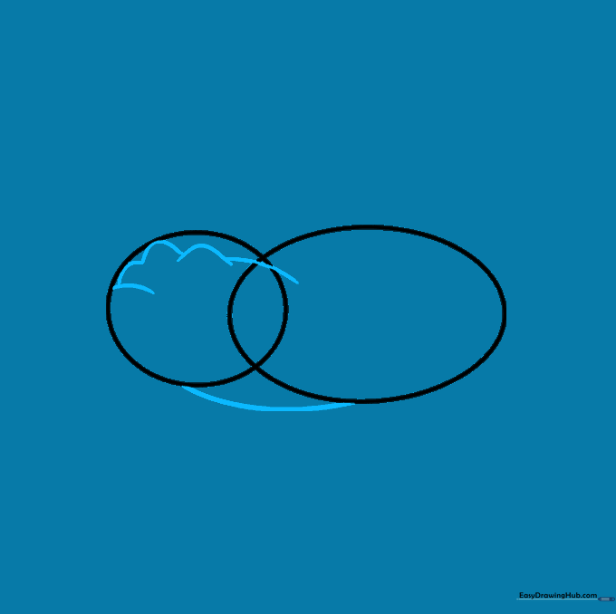 Connecting the head and body ovals with a neck line and adding bumpy eye ridges.