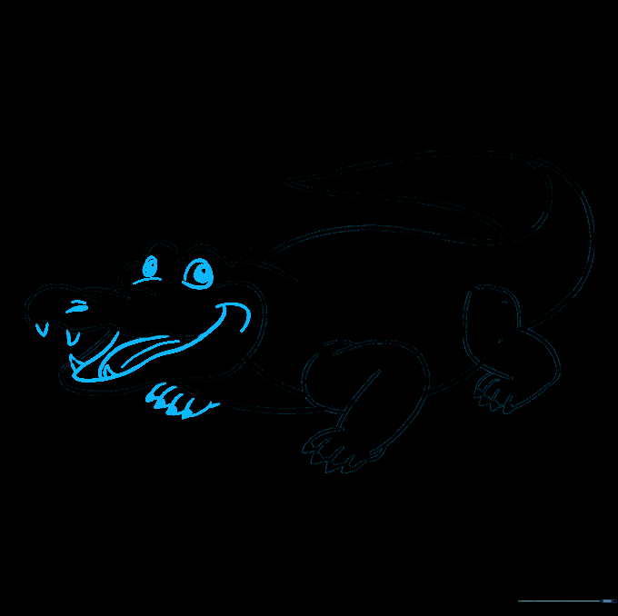 Adding detailed eyes, teeth, and a tongue to the alligator's face.