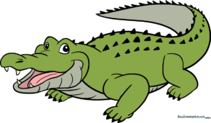 A vibrant, finished drawing of an alligator, perfect for kids to emulate.