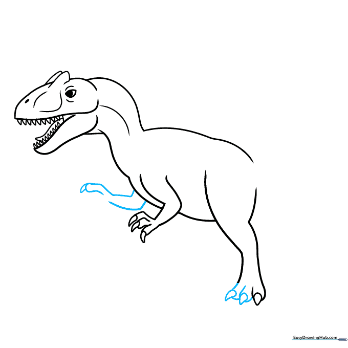 Adding the second arm and detailing the feet of the dinosaur.