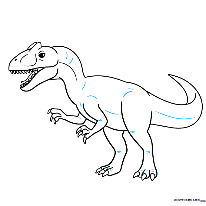 Adding contour lines to the dinosaur's body for skin texture.