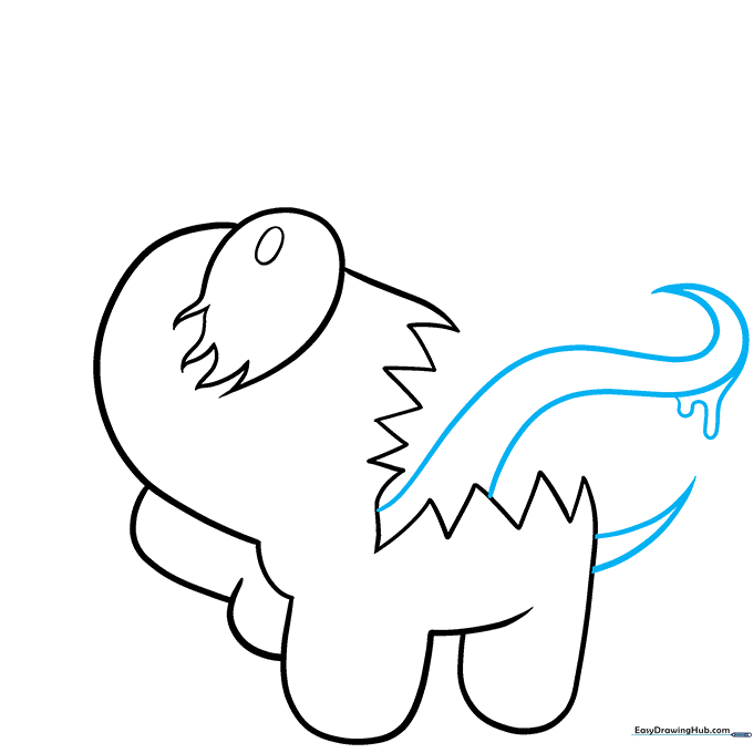 Adding a long, sharp tongue with dripping saliva ovals to the character's mouth area.