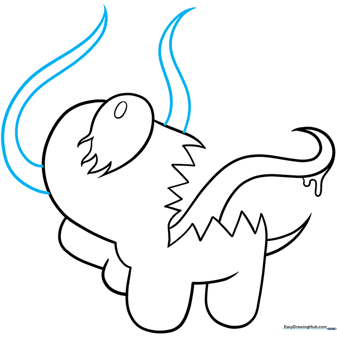 Adding two long, curved tentacles extending from the top of the character's head.