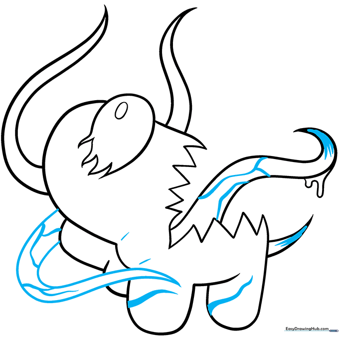 Adding crack textures and jagged lines to the body, tongue, and tentacles to create a worn, symbiote look.