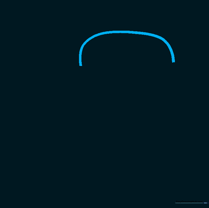 A light pencil sketch of a curved arch representing the top of an Among Us character's visor.