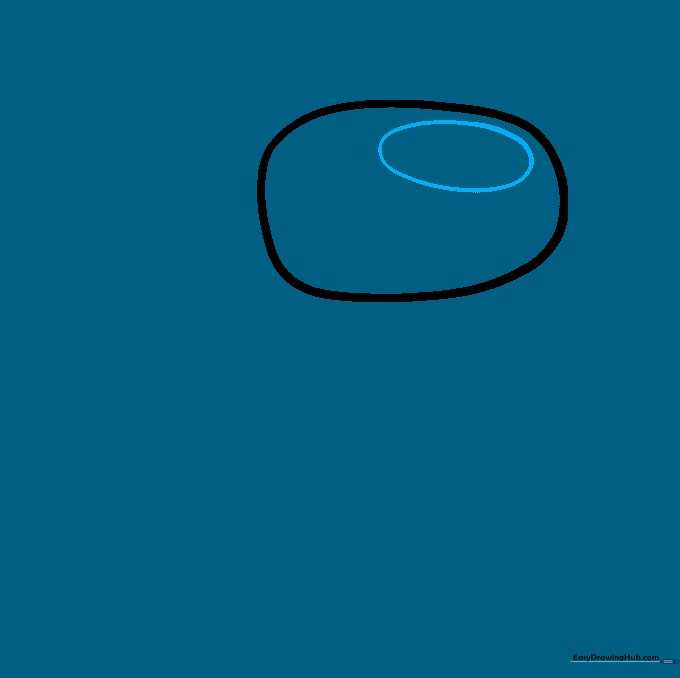 A small, tilted oval drawn inside the main visor to indicate a light reflection.