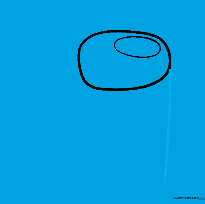 A long, curved line extending from the visor to start the character's body outline.