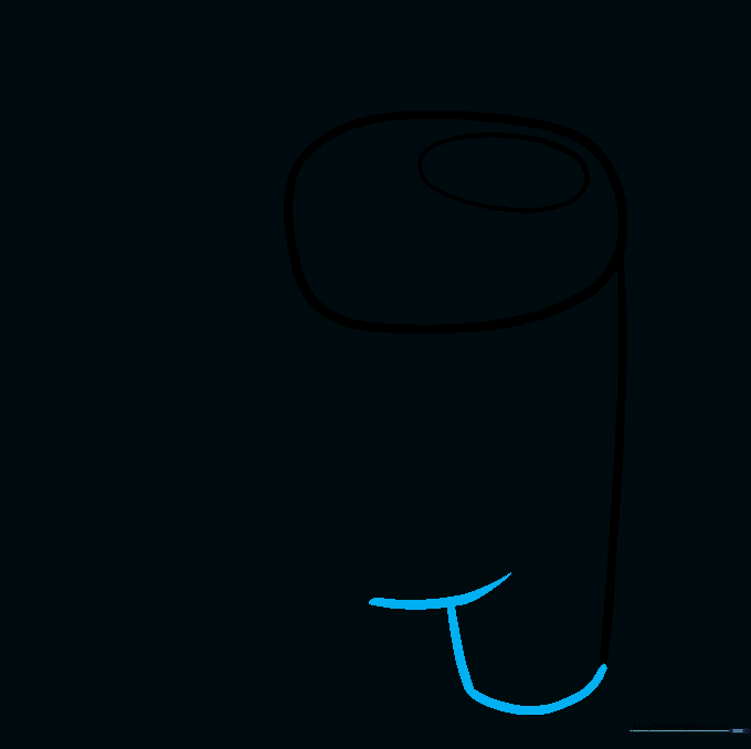 The outline of the first leg and foot of the character.