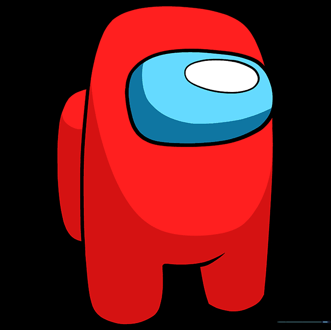 A fully colored, red Among Us character with a blue visor.