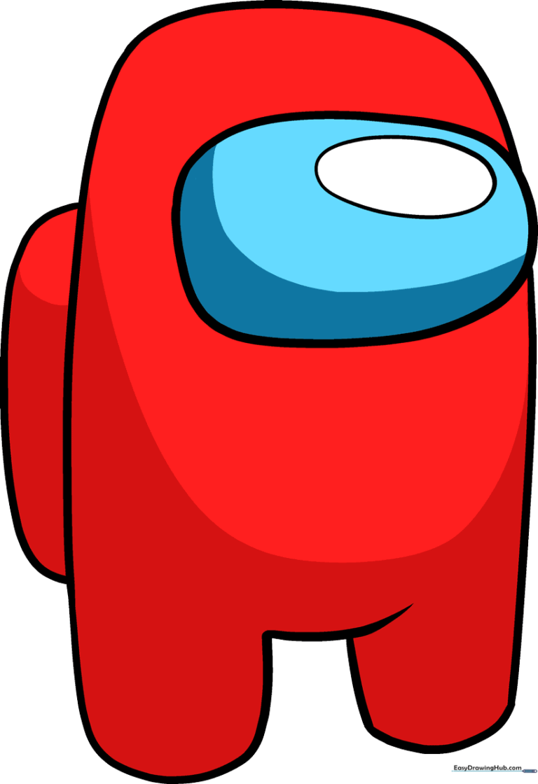 A vibrant, finished drawing of an Among Us character, showcasing the final result of the tutorial.