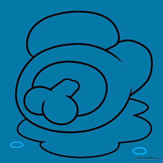 Two final ovals added to the outline of the character's body.