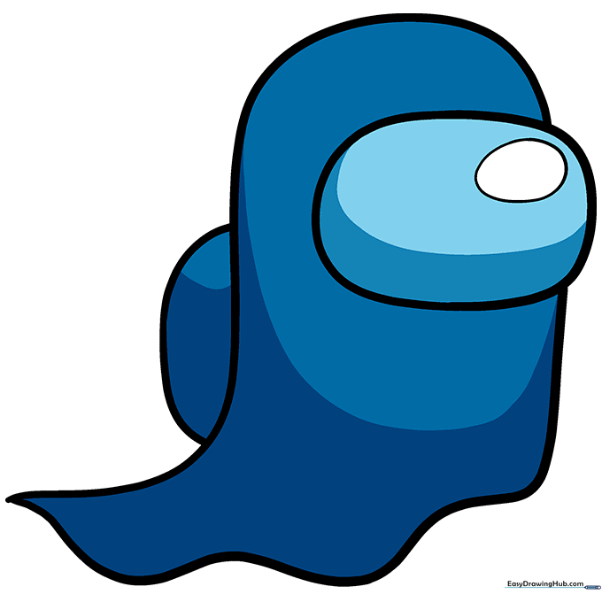 A fully colored Among Us ghost with blue shading and a reflective visor.
