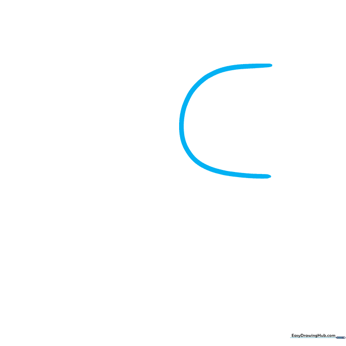 A light pencil sketch of a squared C-shape representing the back of an Among Us ghost character.