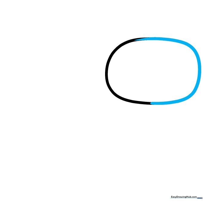 The completed oval body shape of the Among Us ghost drawn in light pencil.