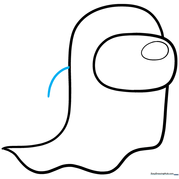 A backpack shape sketched onto the left side of the ghost's body.