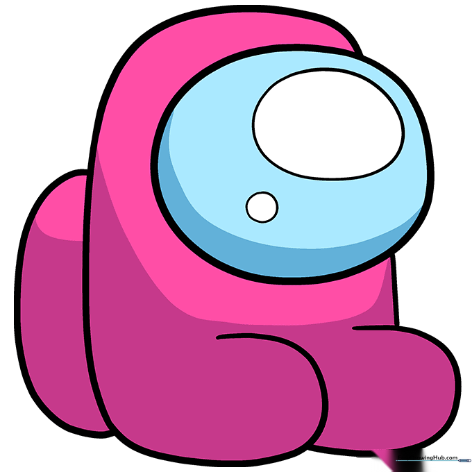 A fully colored Among Us Mini drawing with pink suit and blue visor.