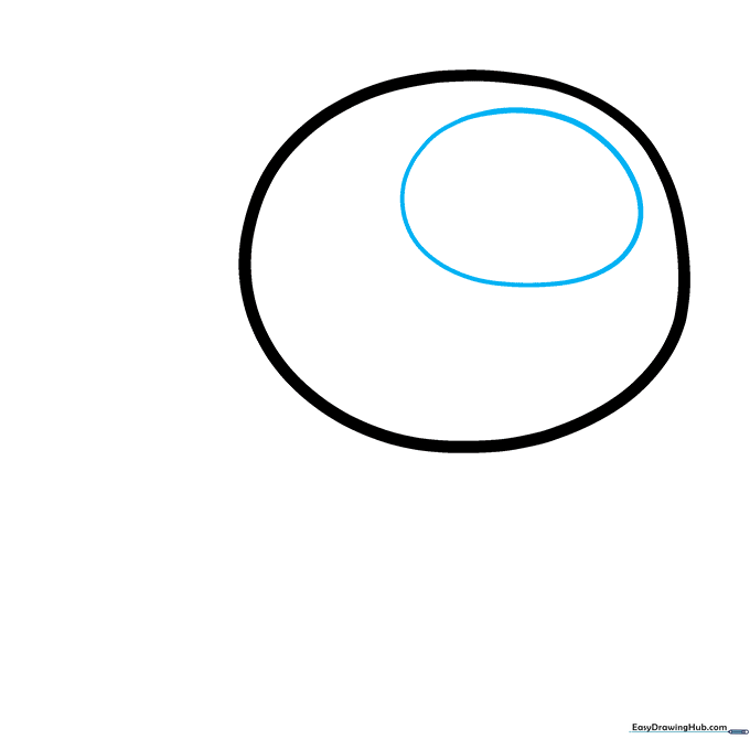 Drawing an oval shape inside the body to represent the character's helmet visor.