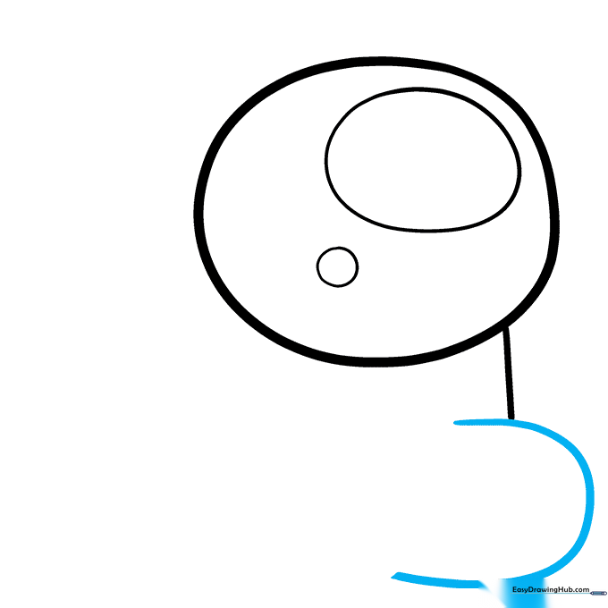 Drawing the first leg of the Among Us Mini using a flattened C-shape.