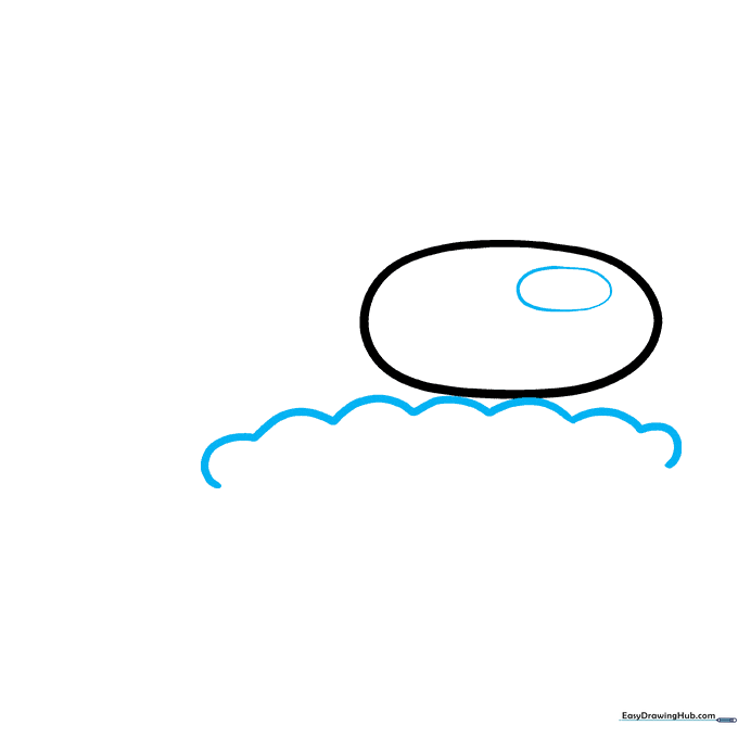 Drawing the visor oval and a wavy cloud-like line for the Santa hat trim.