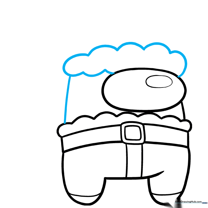 Drawing the fluffy top of the Santa hat using rounded hill shapes.
