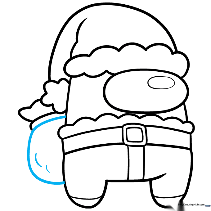 Final ink outline of the Among Us Santa character with pencil lines erased.