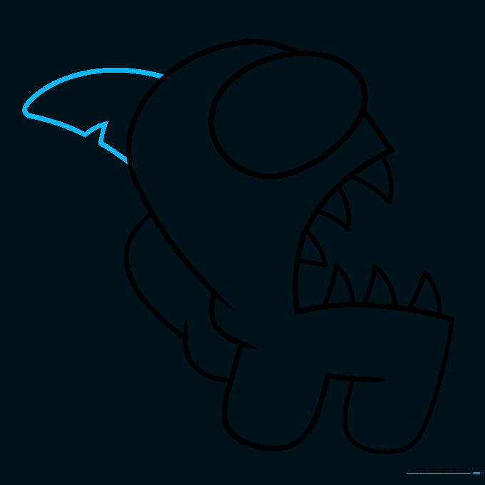 Drawing a dorsal fin on top of the character's head.