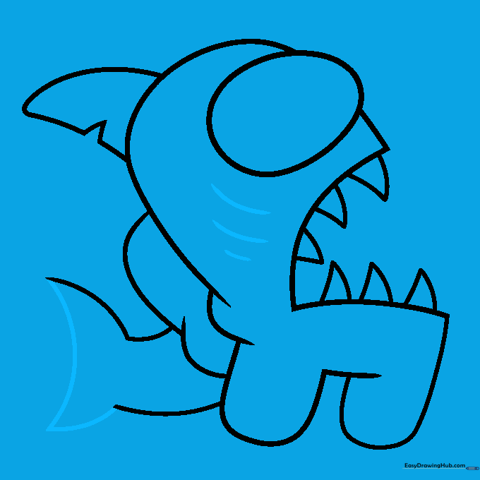 Adding the final tail shape and gill slits to the side of the character.