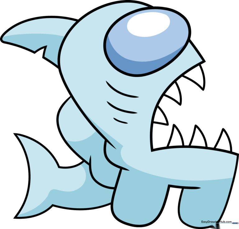 A vibrant, finished illustration of an Among Us shark character.