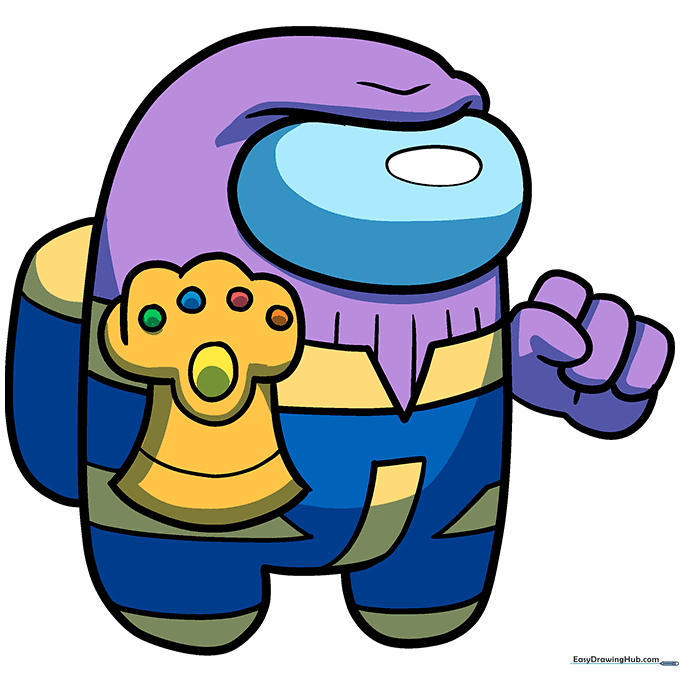 Fully colored Among Us Thanos character with purple skin and gold gauntlet.